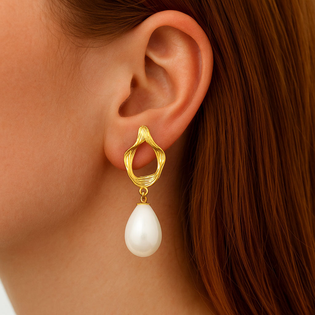 Boucles d'Oreilles Pearl Mystery - Créoles acier inoxydable - Couleur or