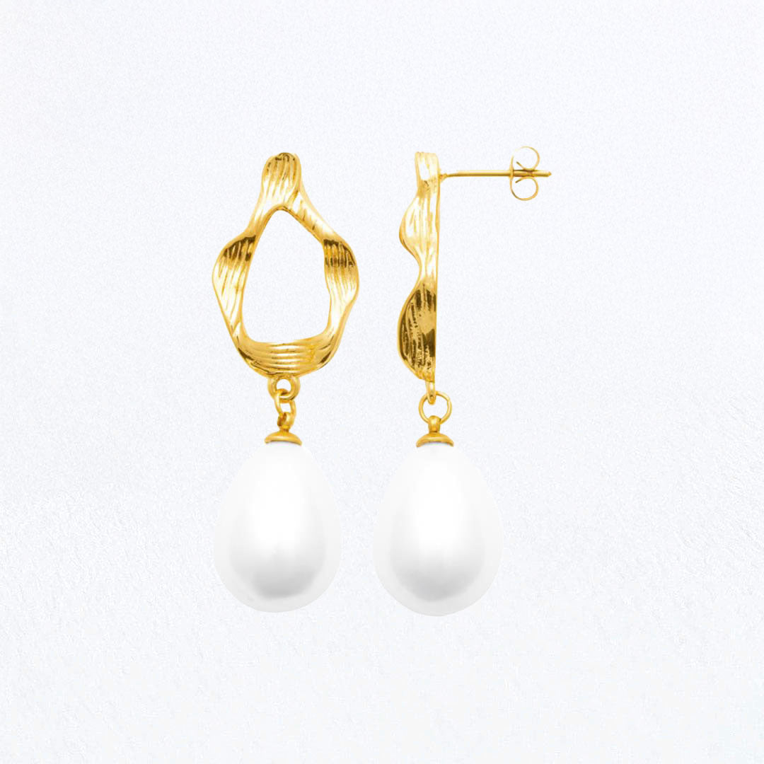 Boucles d'Oreilles Pearl Mystery - Créoles acier inoxydable - Couleur or