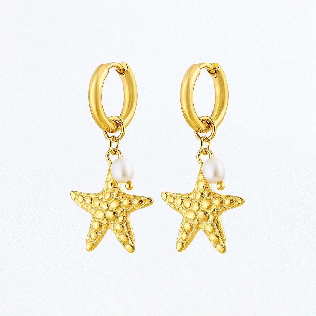 Boucles d'Oreilles Star Pearl - Créoles acier inoxydable - Couleur or