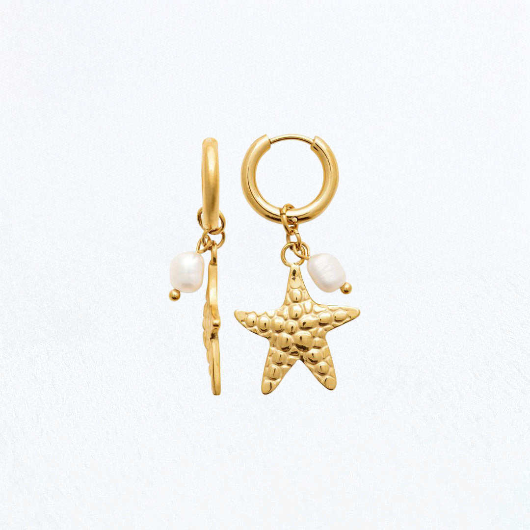 Boucles d'Oreilles Star Pearl - Créoles acier inoxydable - Couleur or