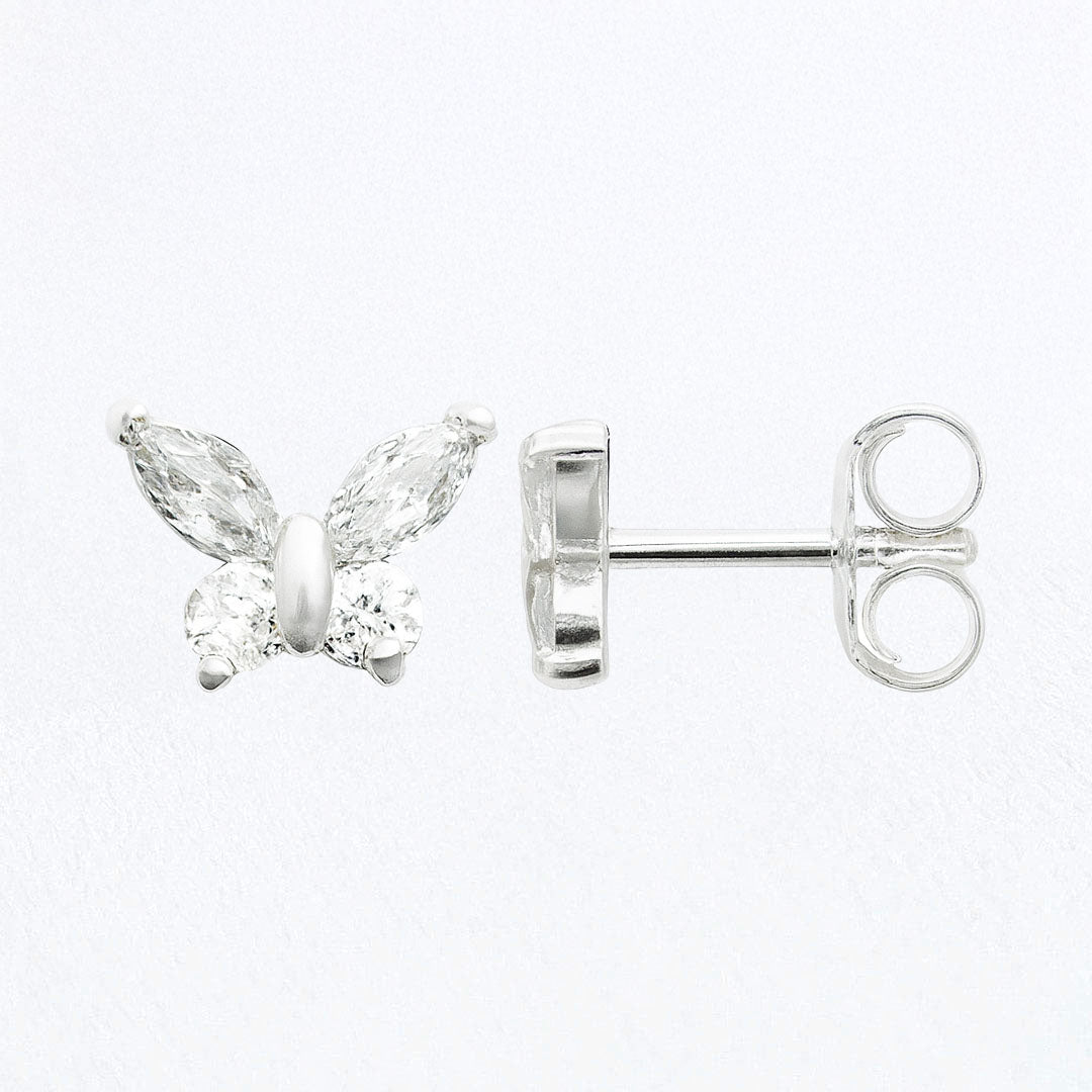 Puces d'Oreilles Butterfly - Argent 925 Rhodié et Zirconium