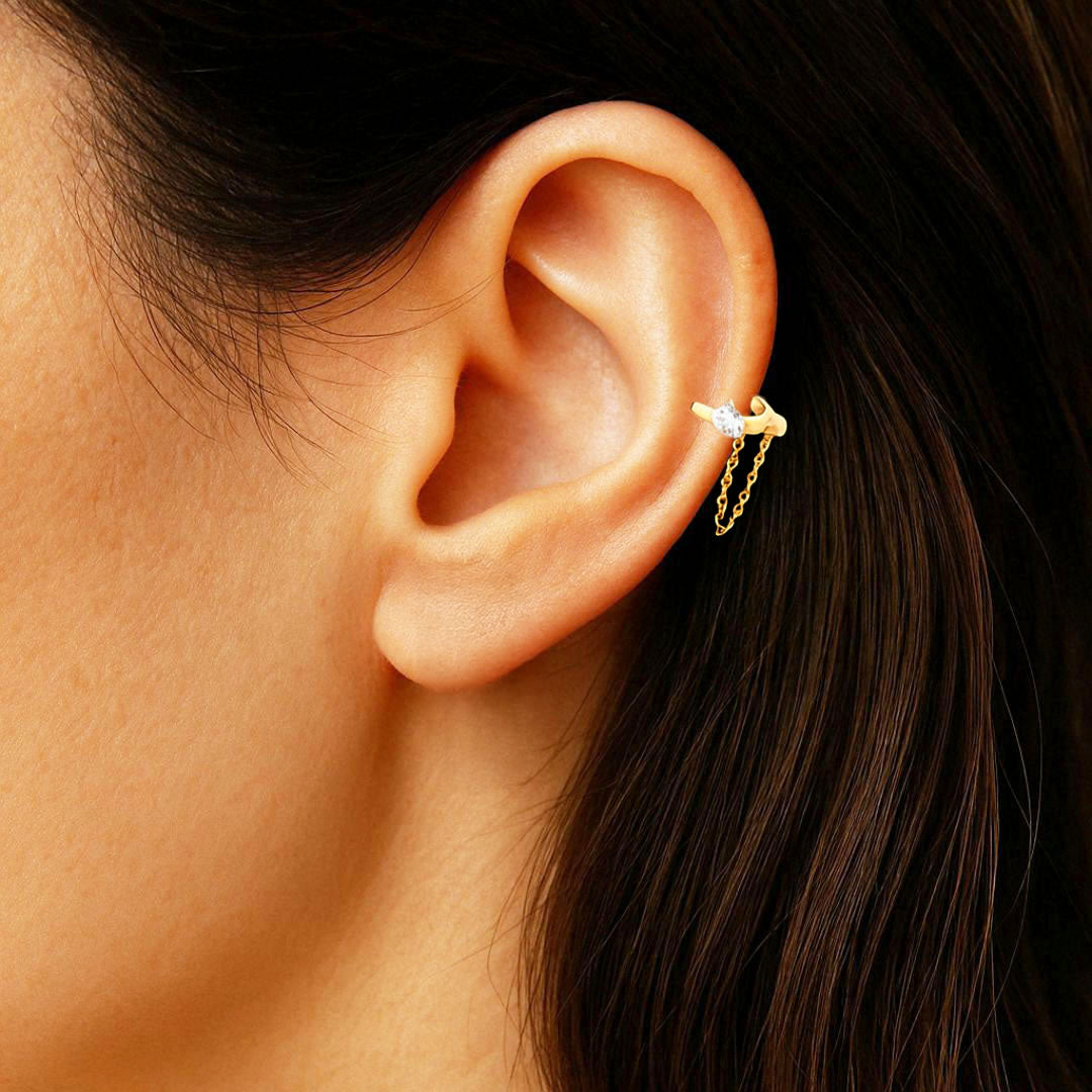 Boucle d'Oreille Chaine Solenne - Plaqué Or 18K et Zirconium