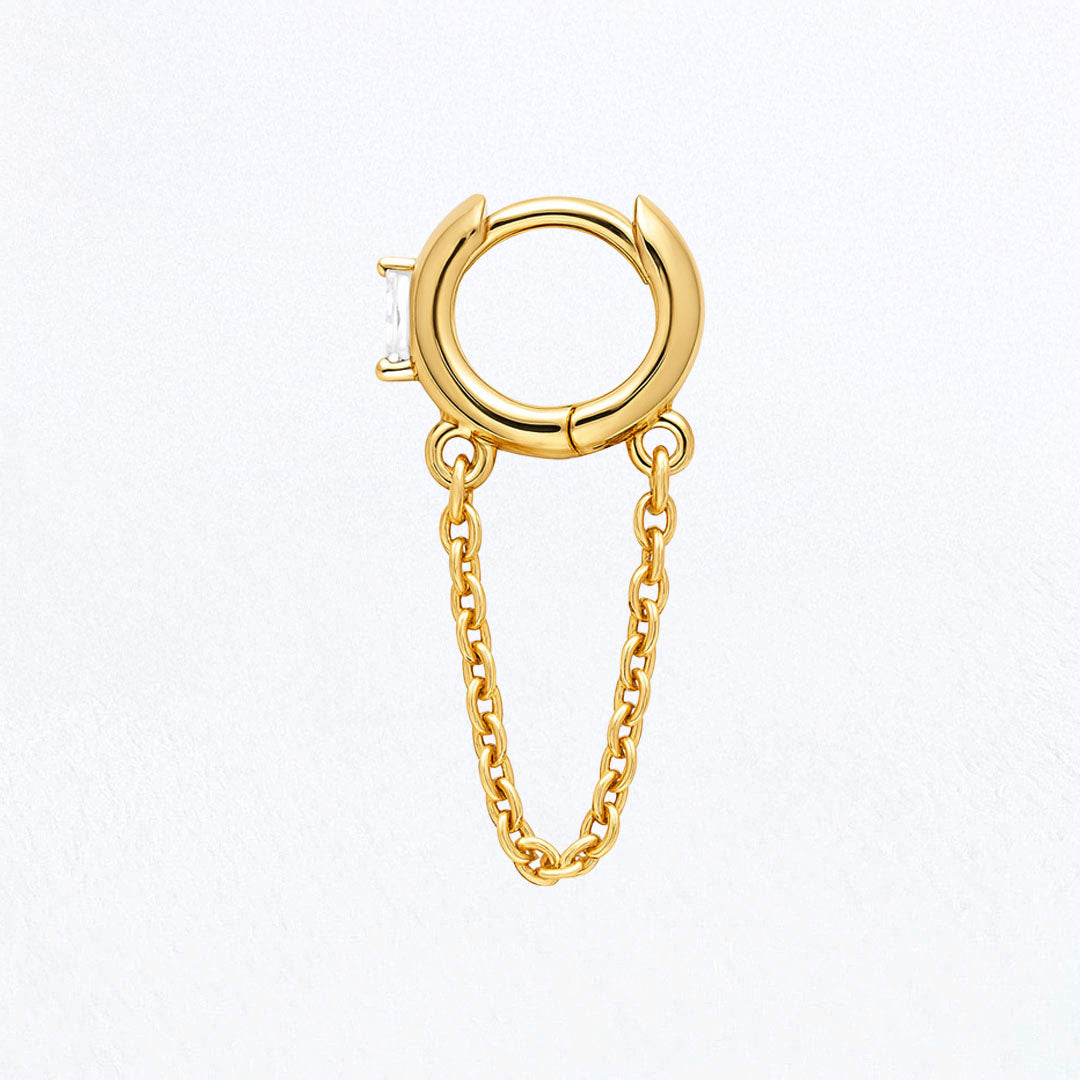 Boucle d'Oreille Chaine Solenne - Plaqué Or 18K et Zirconium