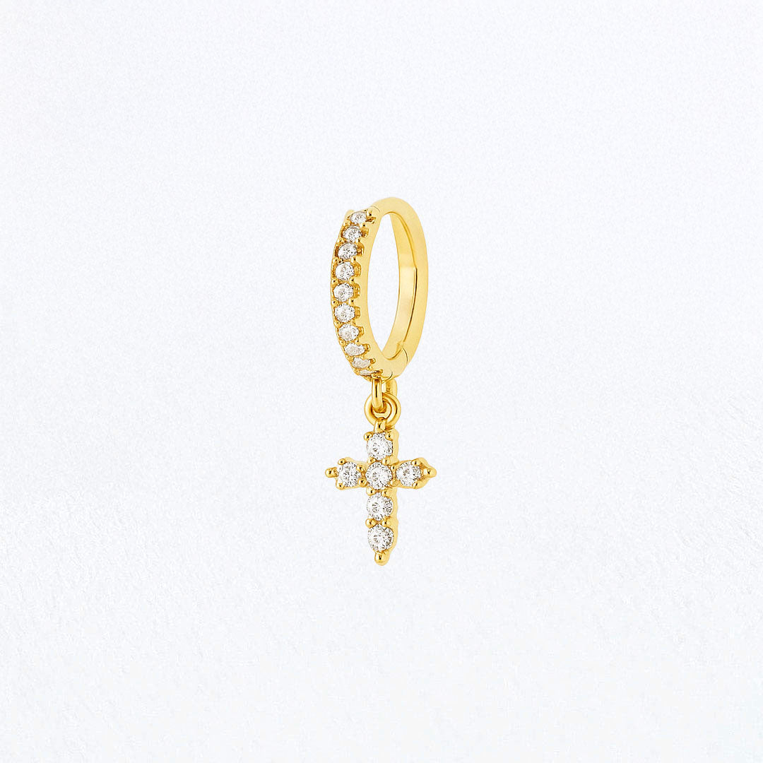 Boucle d'oreille croix individuelle plaqué or 18K zirconium 1 cm Bellaime