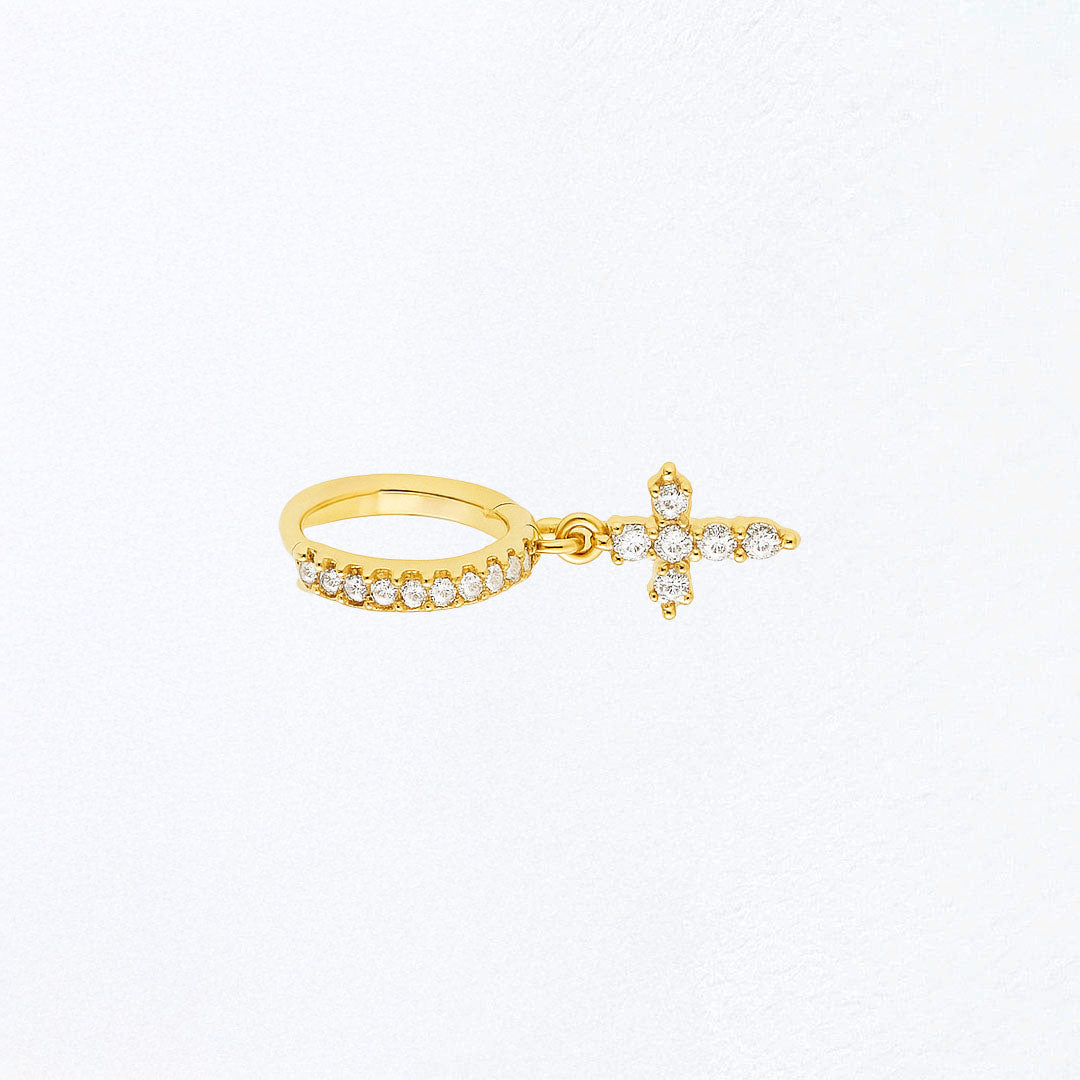 Boucle d'oreille croix individuelle plaqué or 18K zirconium 1 cm Bellaime 3