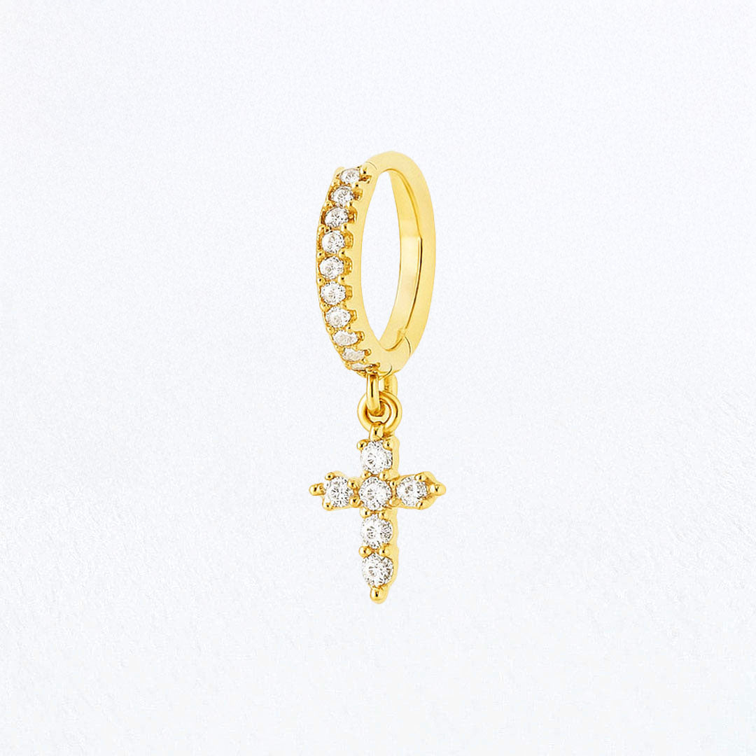Boucle d'oreille croix individuelle plaqué or 18K zirconium 1 cm Bellaime