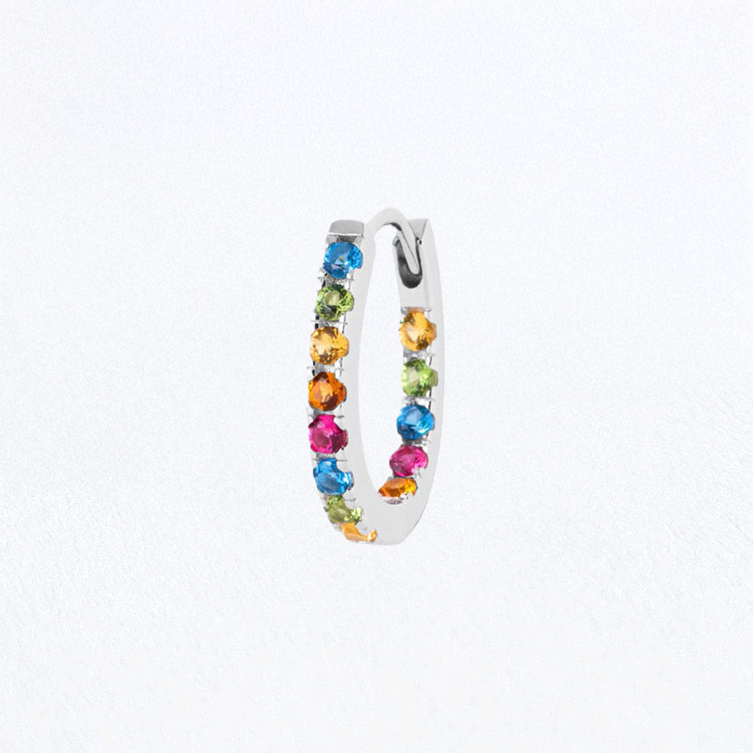 Boucle d'oreille individuelle créole colorée argent 925 zirconium 1,5 cm Rainbow Loop Bellaime