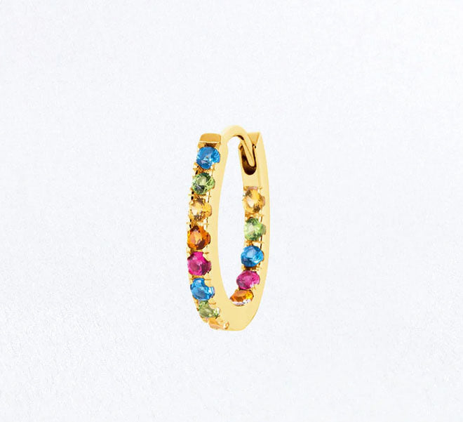 Boucle d'oreille individuelle créole colorée plaqué or 18K zirconium 1,5 cm Rainbow Loop Bellaime