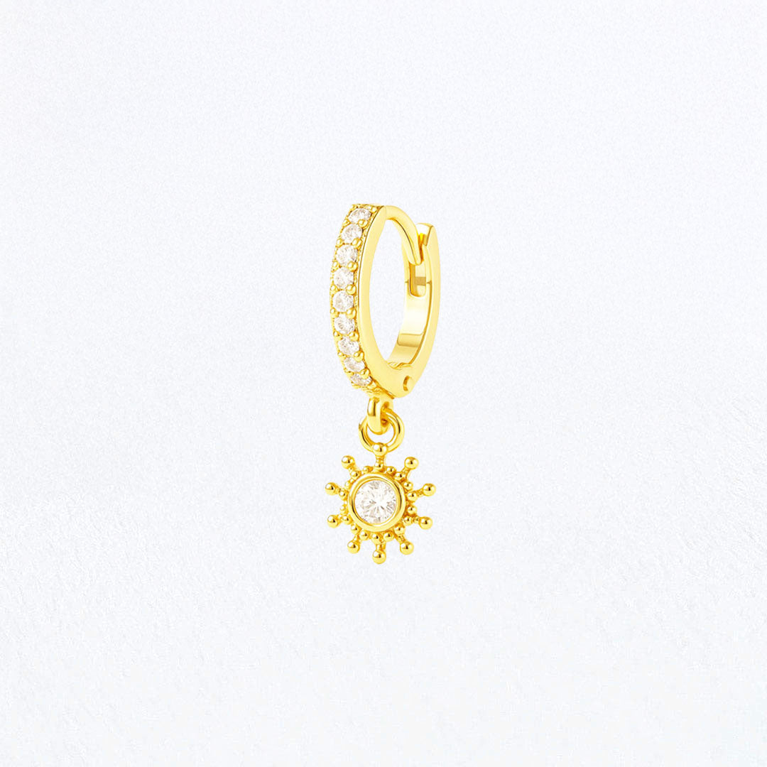 Boucle d'oreille individuelle Sun - Plaqué Or 18K et Zirconium - 1 cm