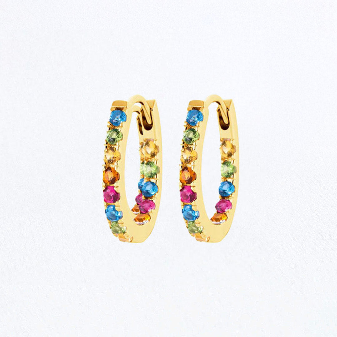 Boucles d'oreilles créoles colorées plaqué or 18K zirconium 1,5 cm Rainbow Loop Bellaime