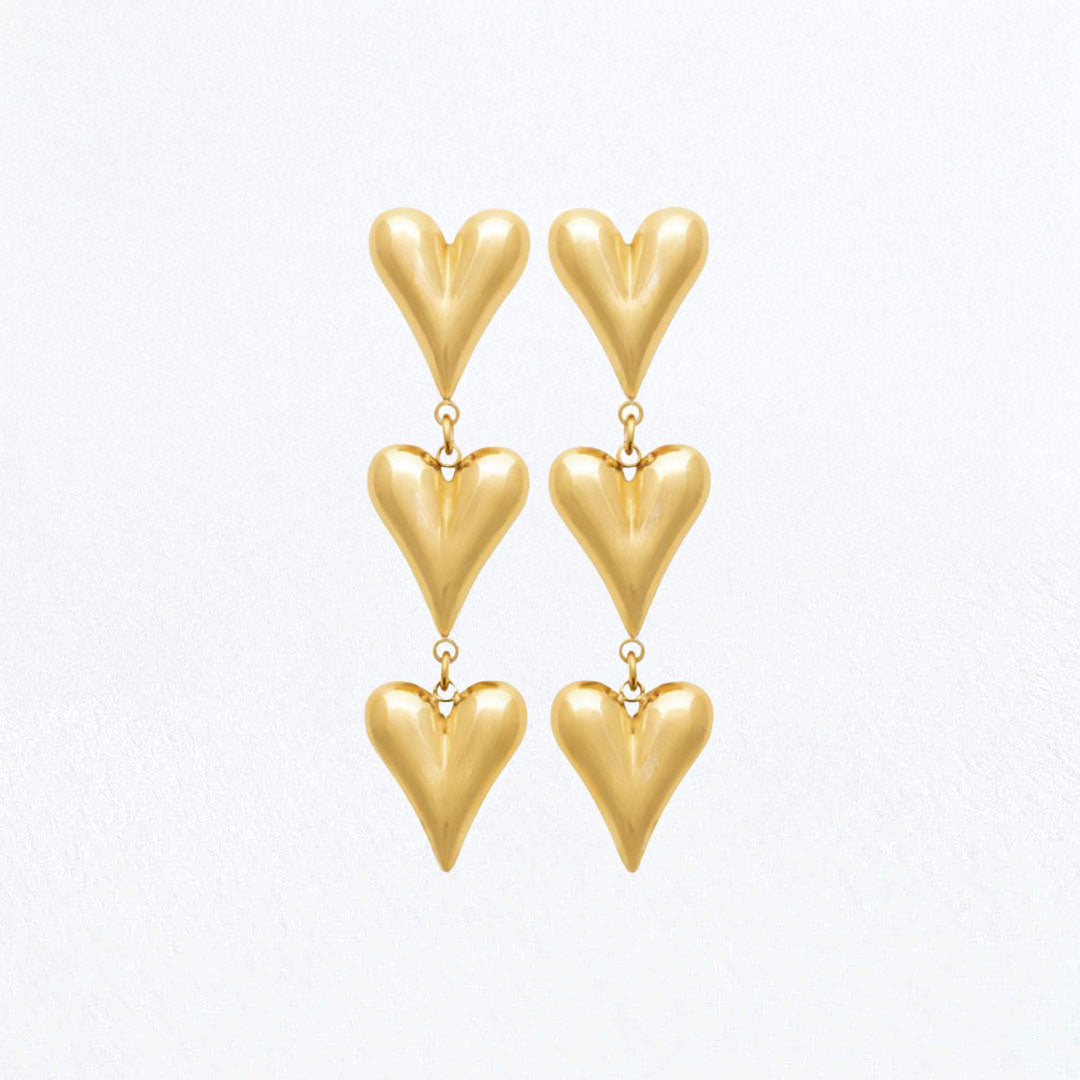 Boucles d'Oreilles Triple Heart - Acier inoxydable - Couleur or