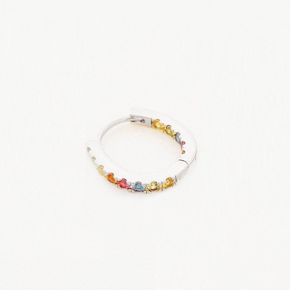 Boucle d'oreille individuelle créole colorée argent 925 zirconium 1,5 cm Rainbow Loop Bellaime 3