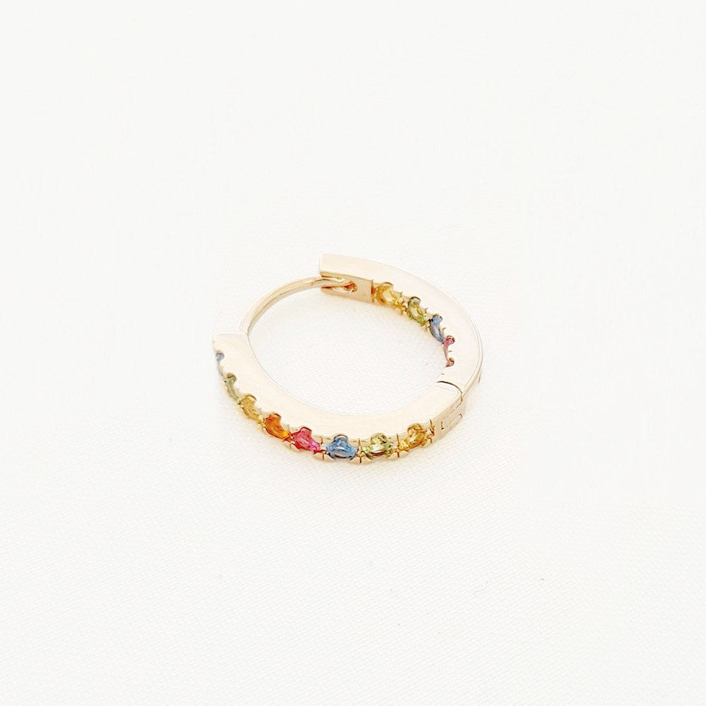 Boucle d'oreille individuelle créole colorée plaqué or 18K zirconium 1,5 cm Rainbow Loop Bellaime 3