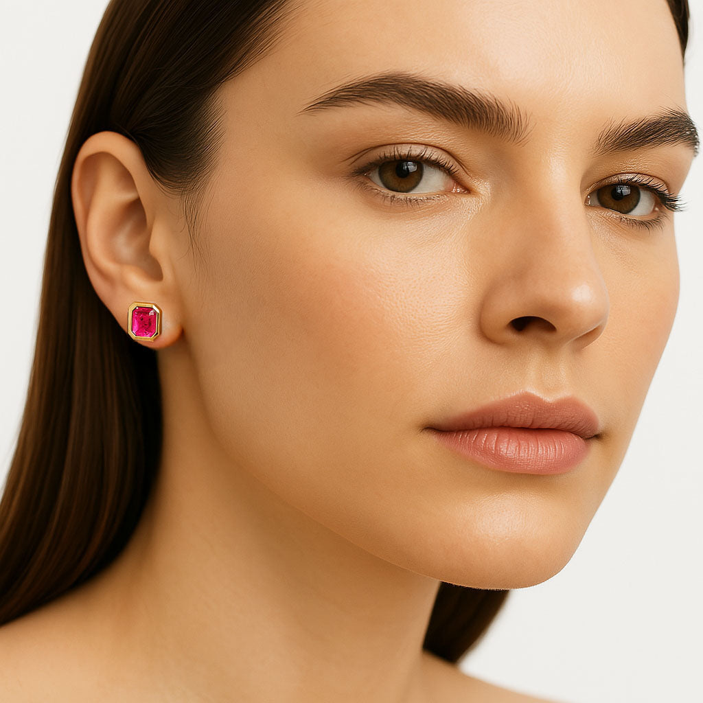 Boucle d'oreille rose plaqué or 18K Calypso Bellaime 4
