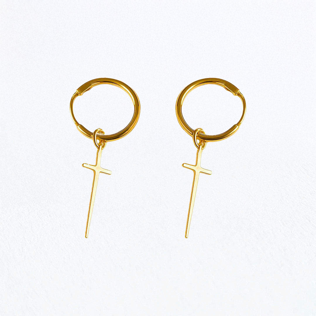 Boucle d'oreille croix femme créole plaqué or 18K zirconium 2 cm Amenum Bellaime 2