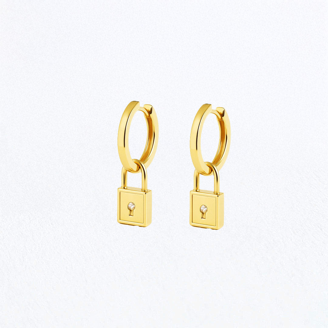 Boucles d'oreilles cadenas créoles plaqué or 18K zirconium 1,2 cm The Secret Bellaime