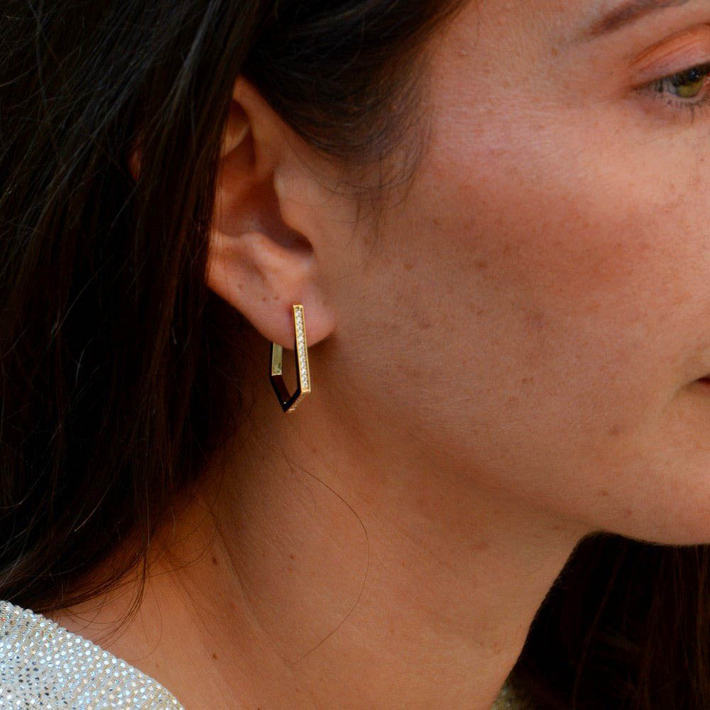 Boucles d'oreilles créoles plaqué or 18K zirconium 2,5 cm Contemplation Bellaime 2