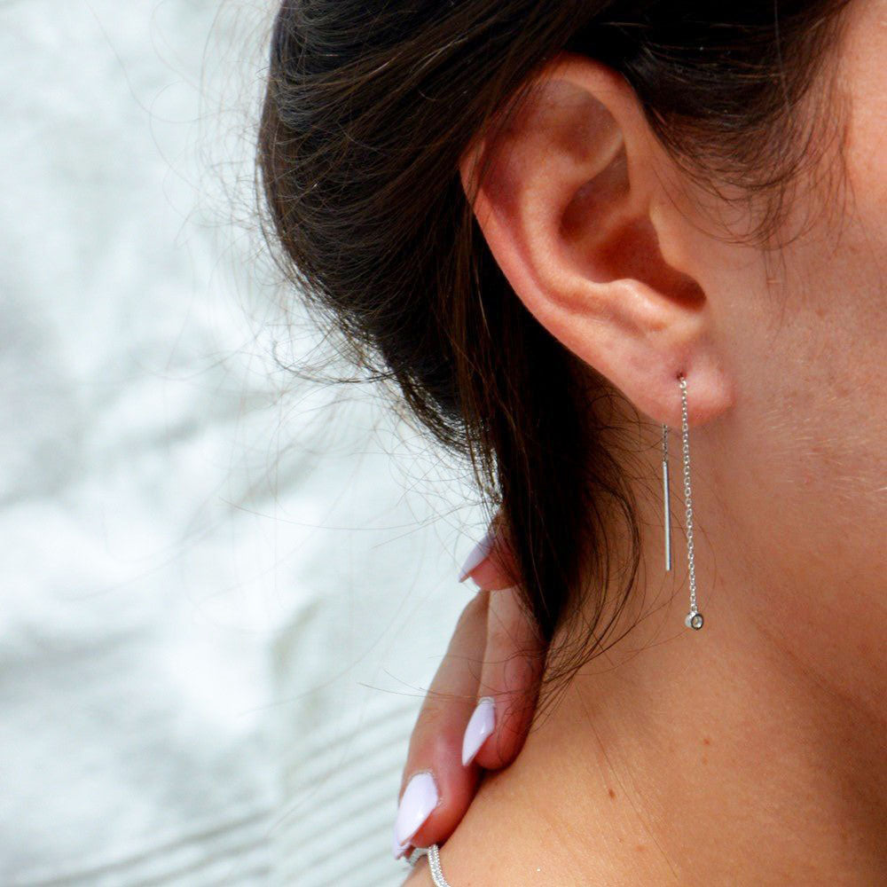 Boucle d'oreille fil argent 925 zirconium The One Bellaime