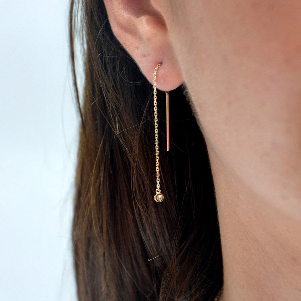 Boucle d'oreille fil plaqué or 18K zirconium The One Bellaime