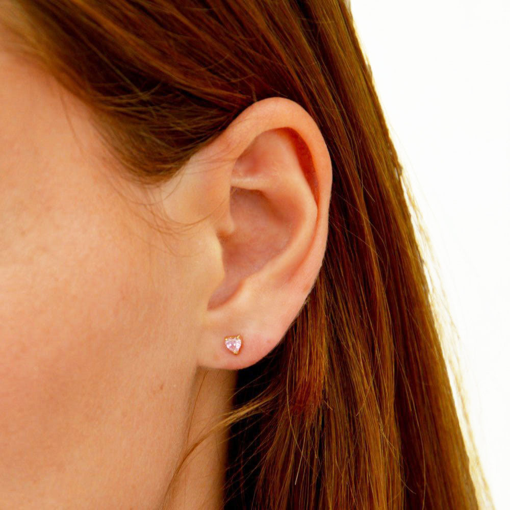 Boucles d'Oreilles Heart of Glass Rose - Plaqué Or 18K et Zirconium - Bellaime 2