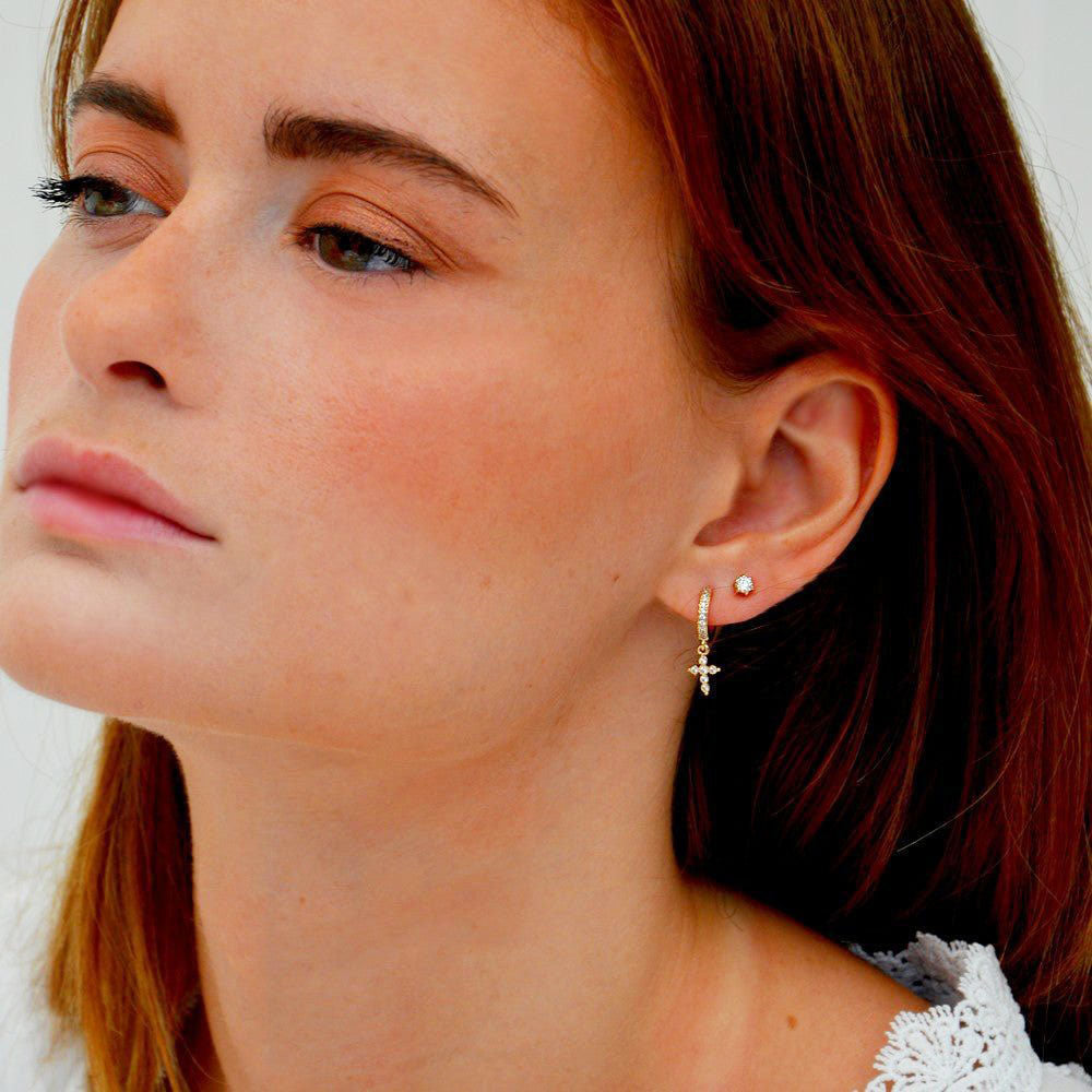 Puces d'oreilles plaqué or 18K zirconium Love in the Air Bellaime 2