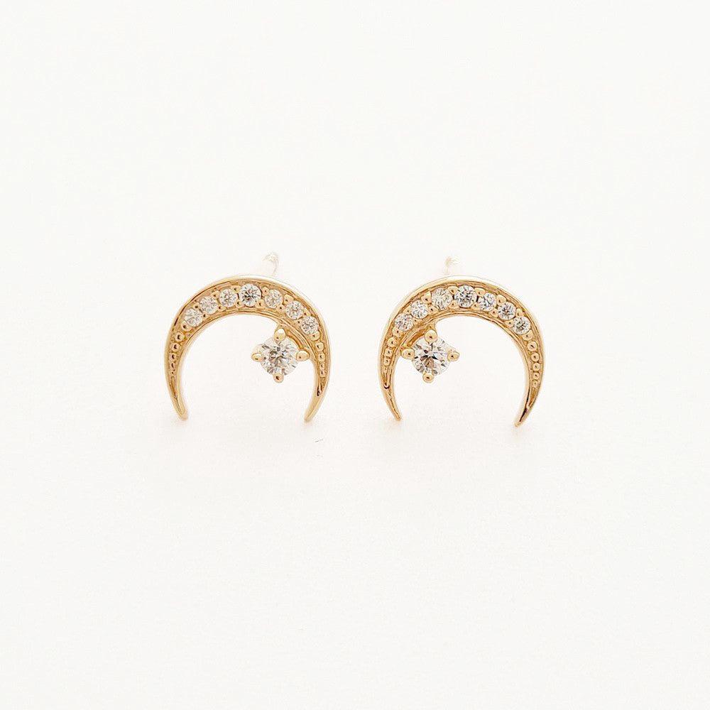 Boucle d'oreille lune plaqué or 18K zirconium Midnight Bellaime 5