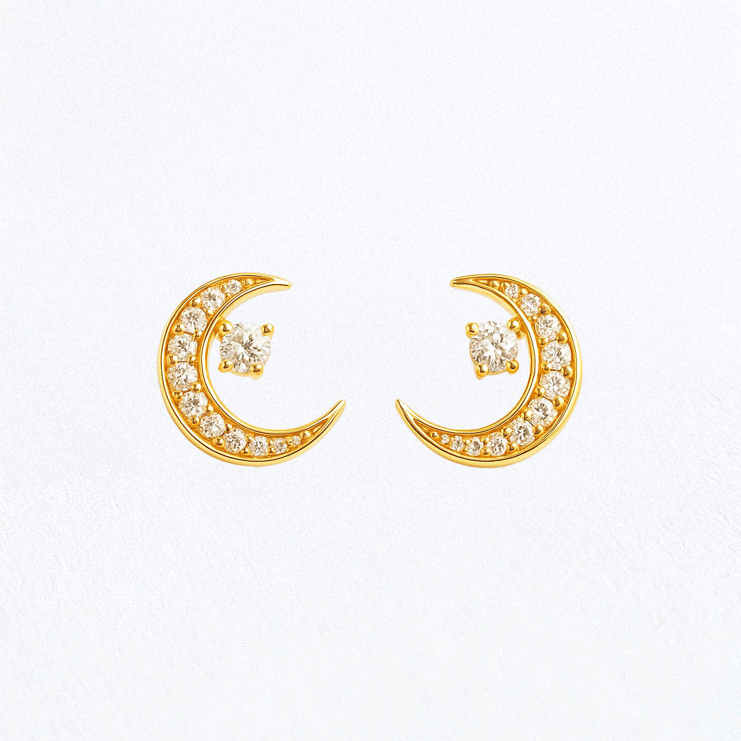 Boucle d'oreille lune plaqué or 18K zirconium Midnight Bellaime