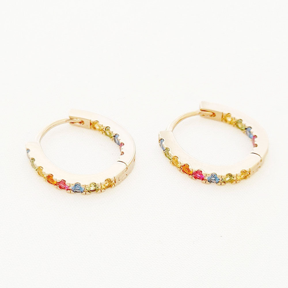 Boucles d'oreilles créoles colorées plaqué or 18K zirconium 1,5 cm Rainbow Loop Bellaime 3