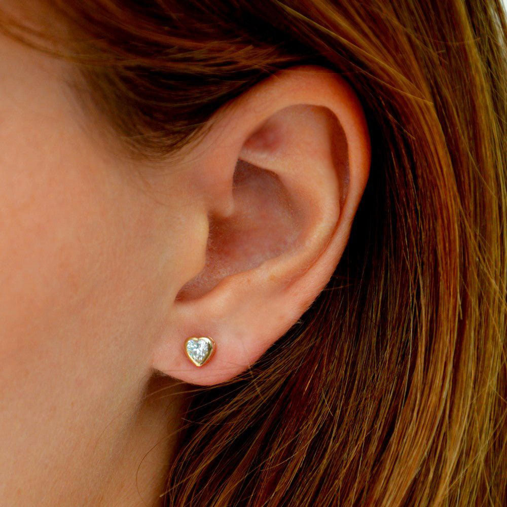 Boucle d'oreille coeur puce plaqué or 18K zirconium Romance Bellaime 2