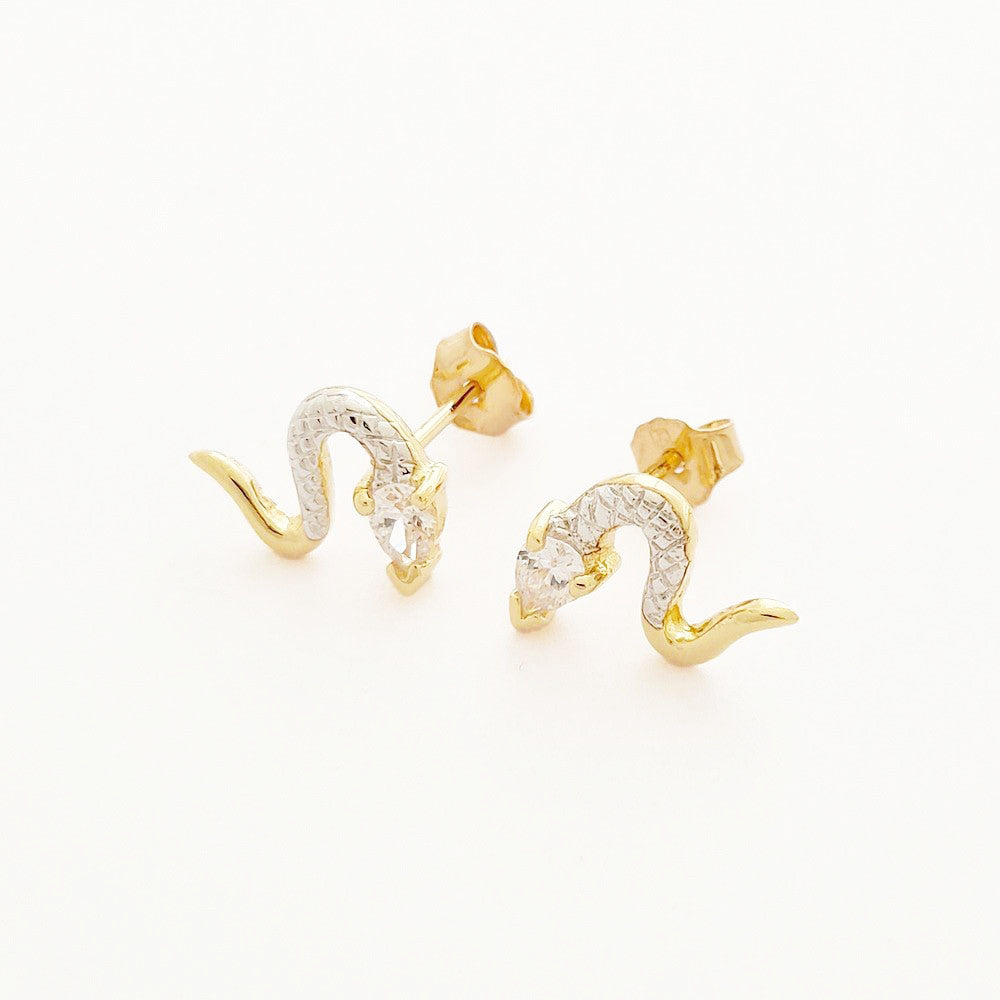 Boucle d'oreille serpent puce plaqué or 18K zirconium Bellaime 6