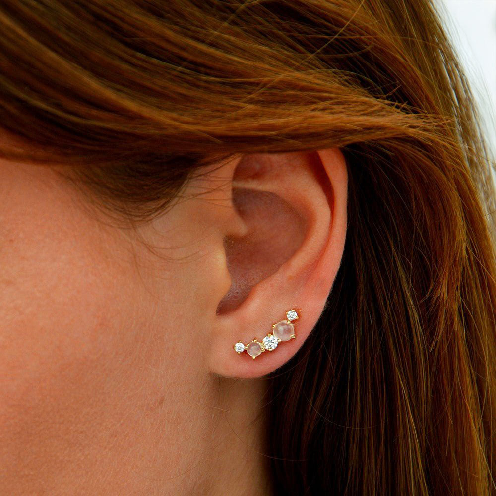 Boucles d'oreilles pierre de lune grimpantes plaqué or 18K To The Moon Bellaime 2