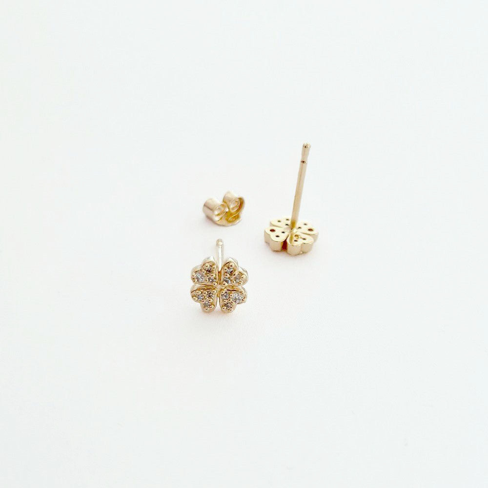 Boucle d'oreille trefle 4 feuilles puce plaqué or 18 zirconium Lucky Me Bellaime 4