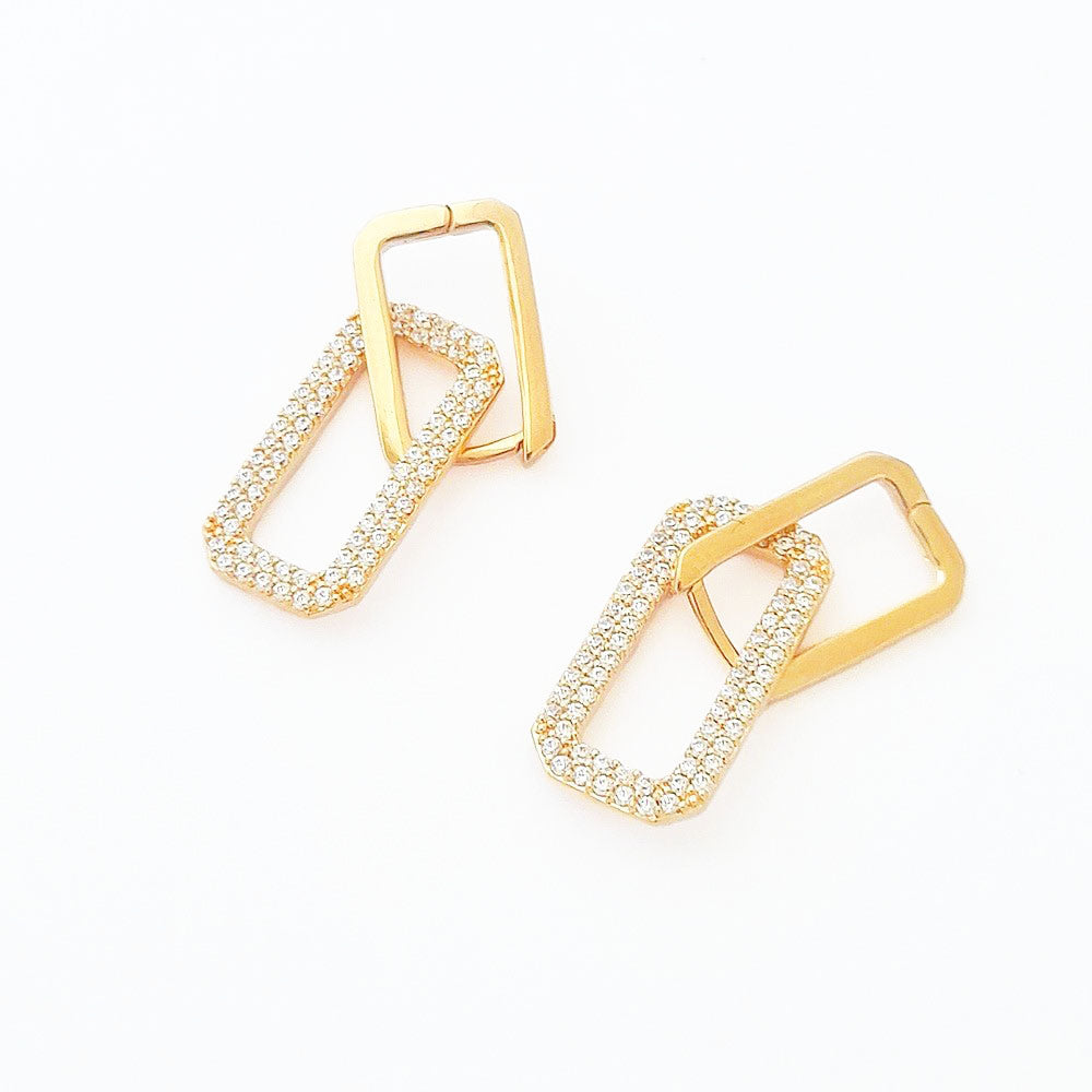 Boucles d'oreilles creole plaqué or 18K zirconium 3 cm Union Bellaime 4