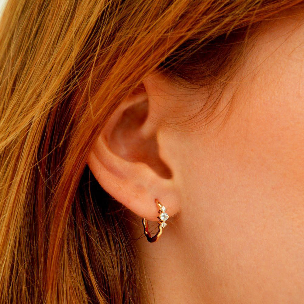 Boucles d'oreilles créoles plaqué or 18K zirconium 1,5 cm Wallace Trio Bellaime 2
