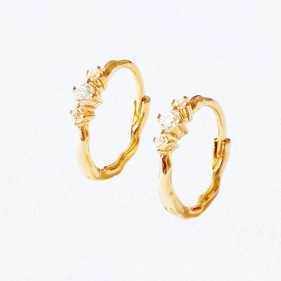Boucles d'oreilles créoles plaqué or 18K zirconium 1,5 cm Wallace Trio Bellaime