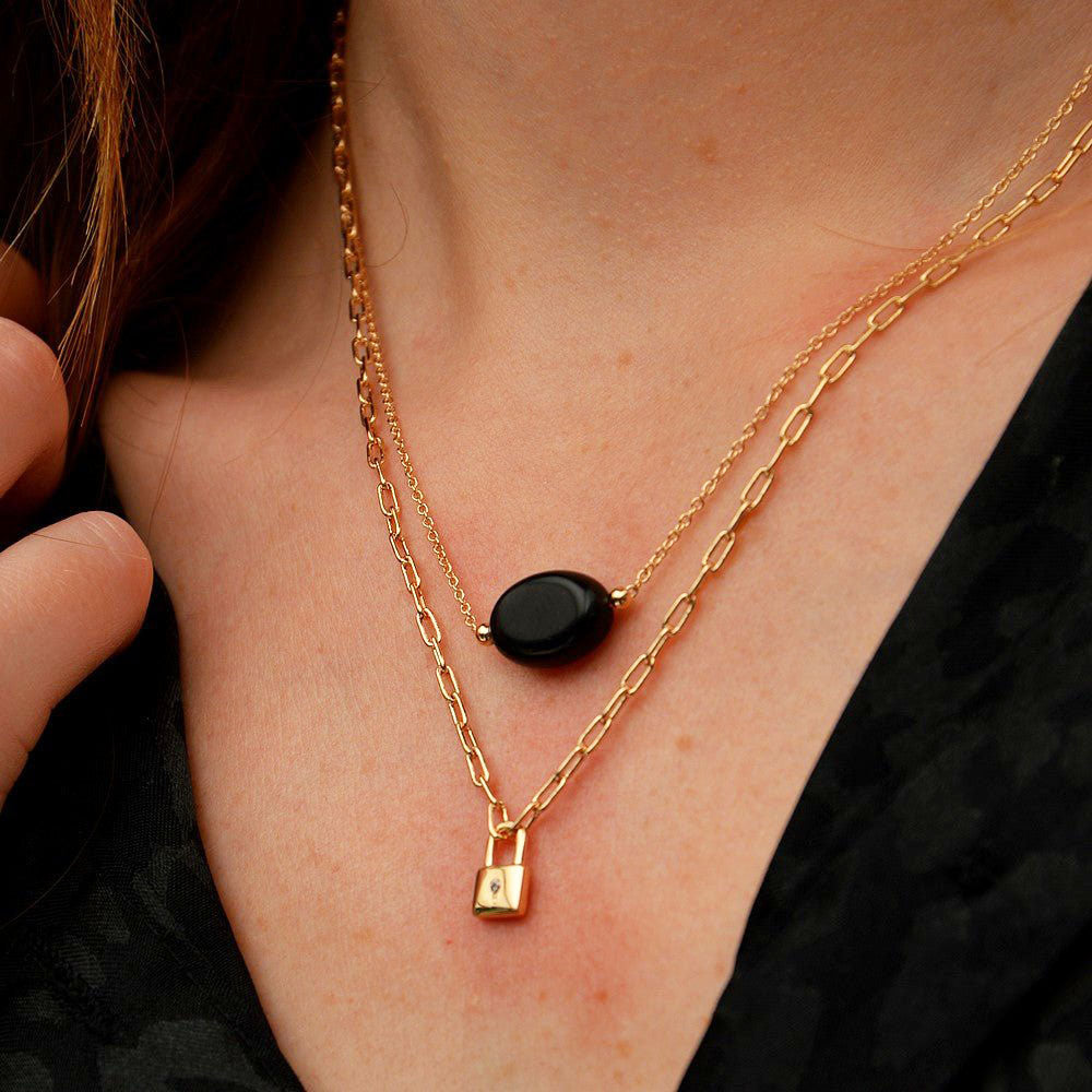 Collier obsidienne noire plaqué or 18K Black Odity Bellaime