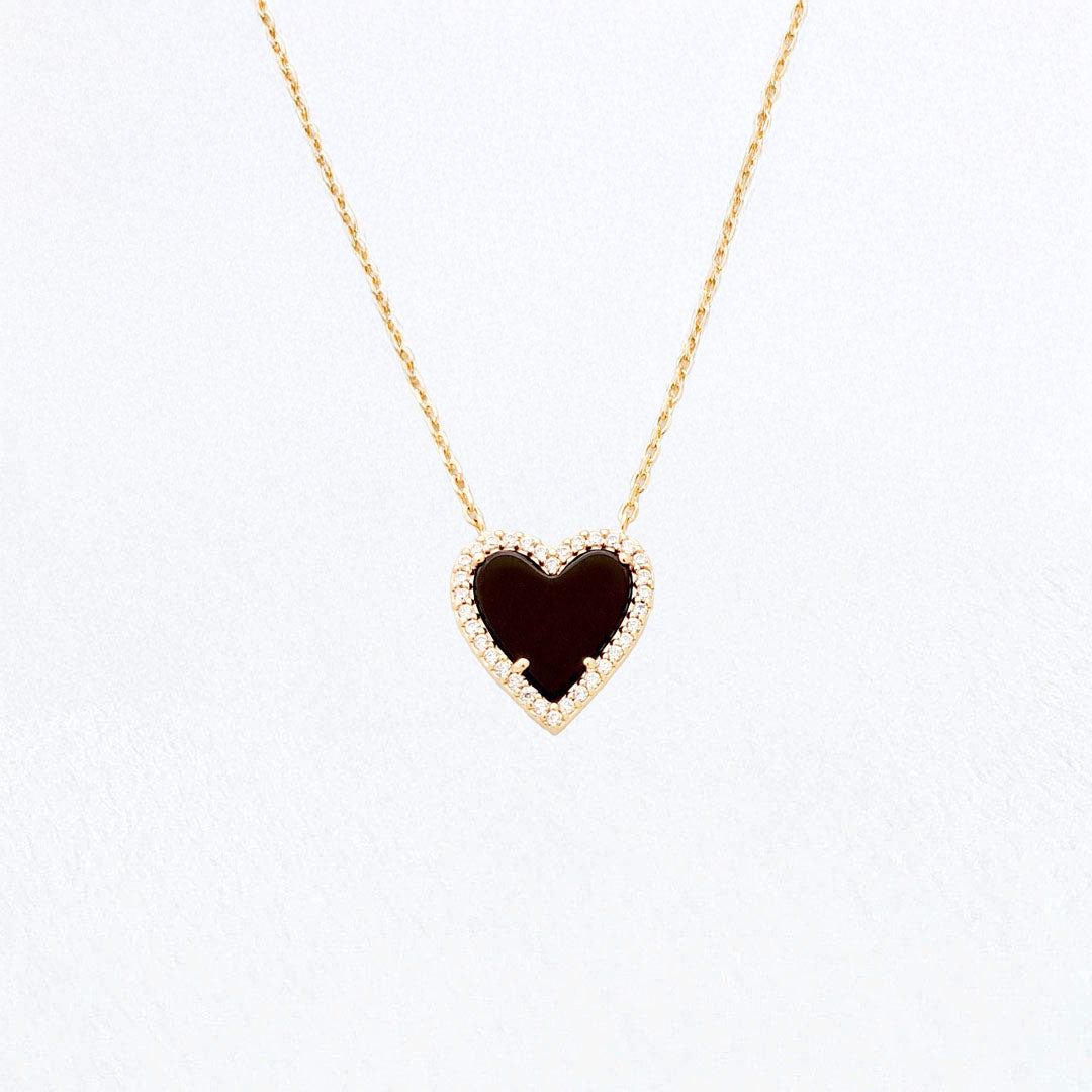 Collier cœur plaqué or 18K agate Black Vertigo Bellaime