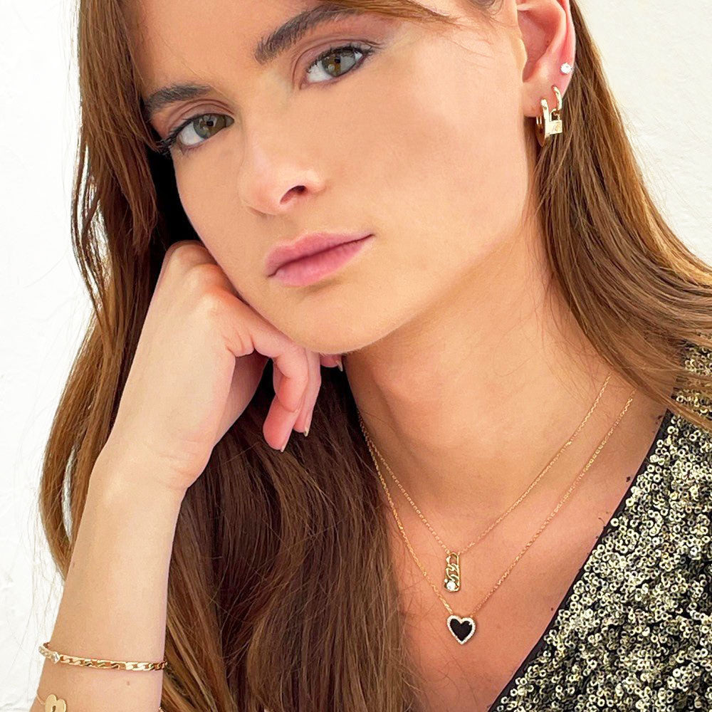 Collier cœur plaqué or 18K agate Black Vertigo Bellaime 2
