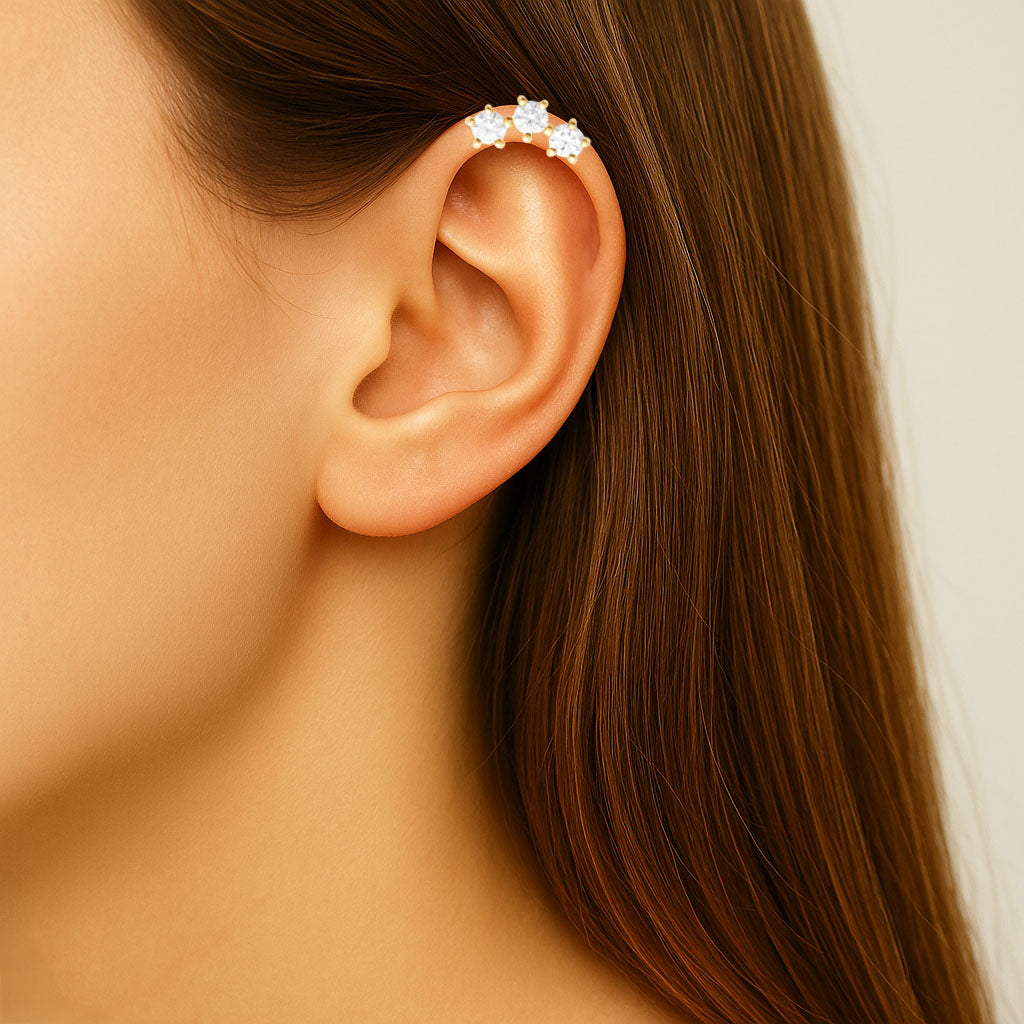 Piercing Oreille Trio Gem - Plaqué or 18K