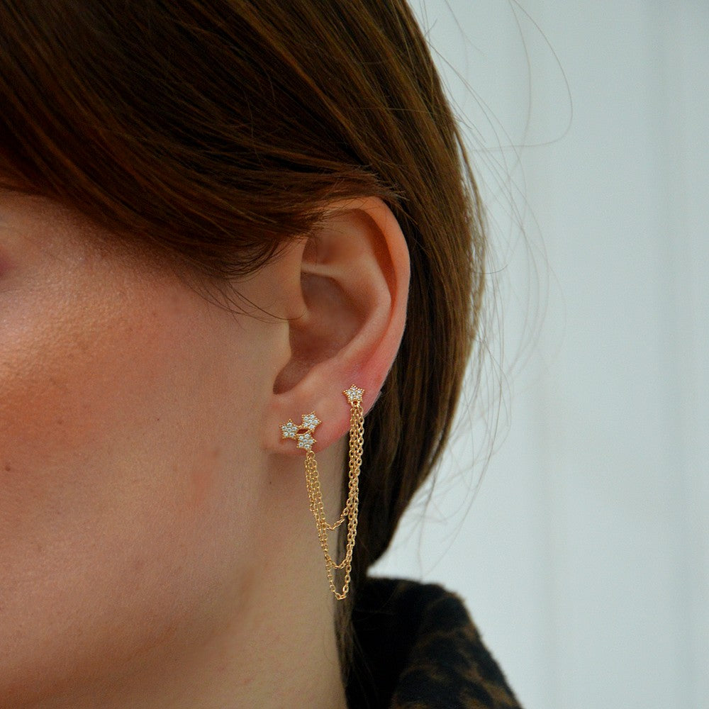 Boucle d'Oreille Chaine The Magic - Plaqué Or 18K et Zirconium