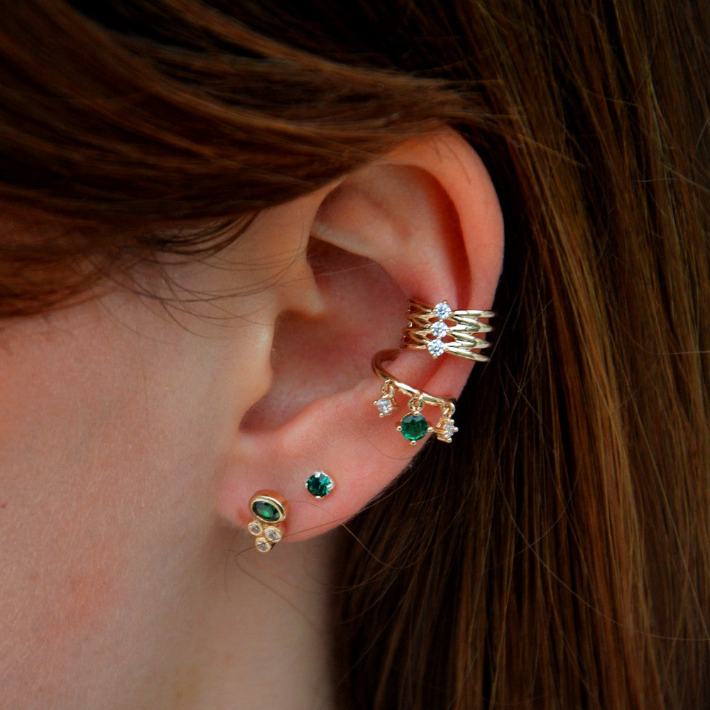 Earcuff plaqué or 18K zirconium vert Devina Bellaime 2