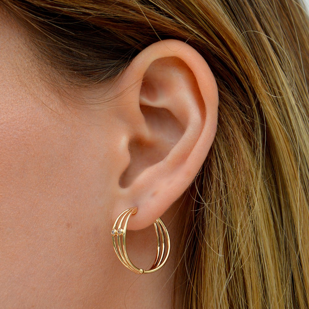 Boucle d'oreille femme créole plaqué or 18k zirconium 2 cm Jonah Bellaime 2