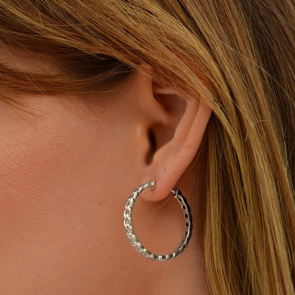 Boucles d'Oreilles Kurt - Créoles Argent 925 Rhodié - 3 cm