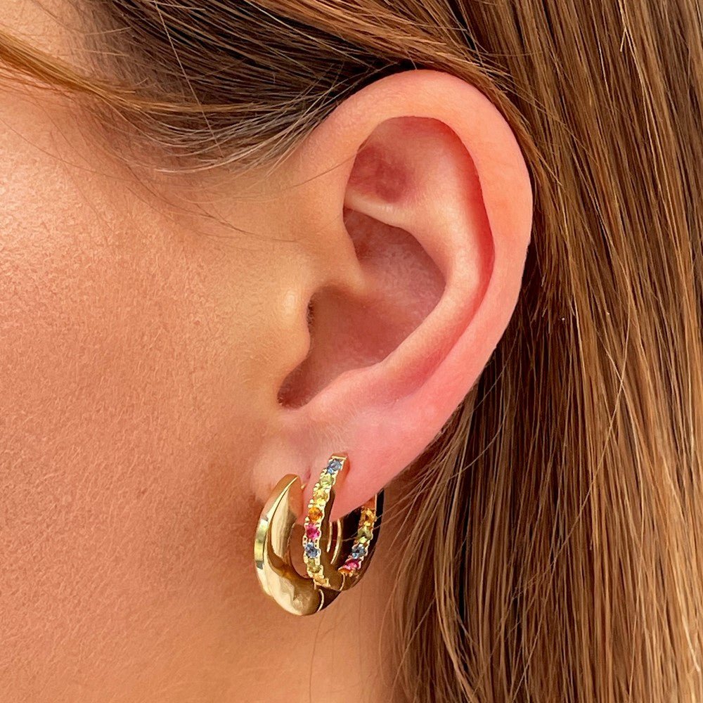 Boucle d'oreille individuelle créole colorée plaqué or 18K zirconium 1,5 cm Rainbow Loop Bellaime 4