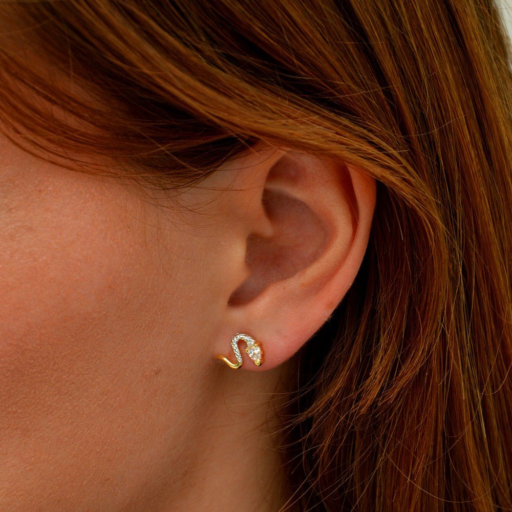 Boucle d'oreille serpent puce plaqué or 18K zirconium Bellaime 5