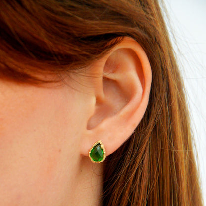 Boucle d'oreille vert plaqué or 18K zirconium Devina Bellaime 2