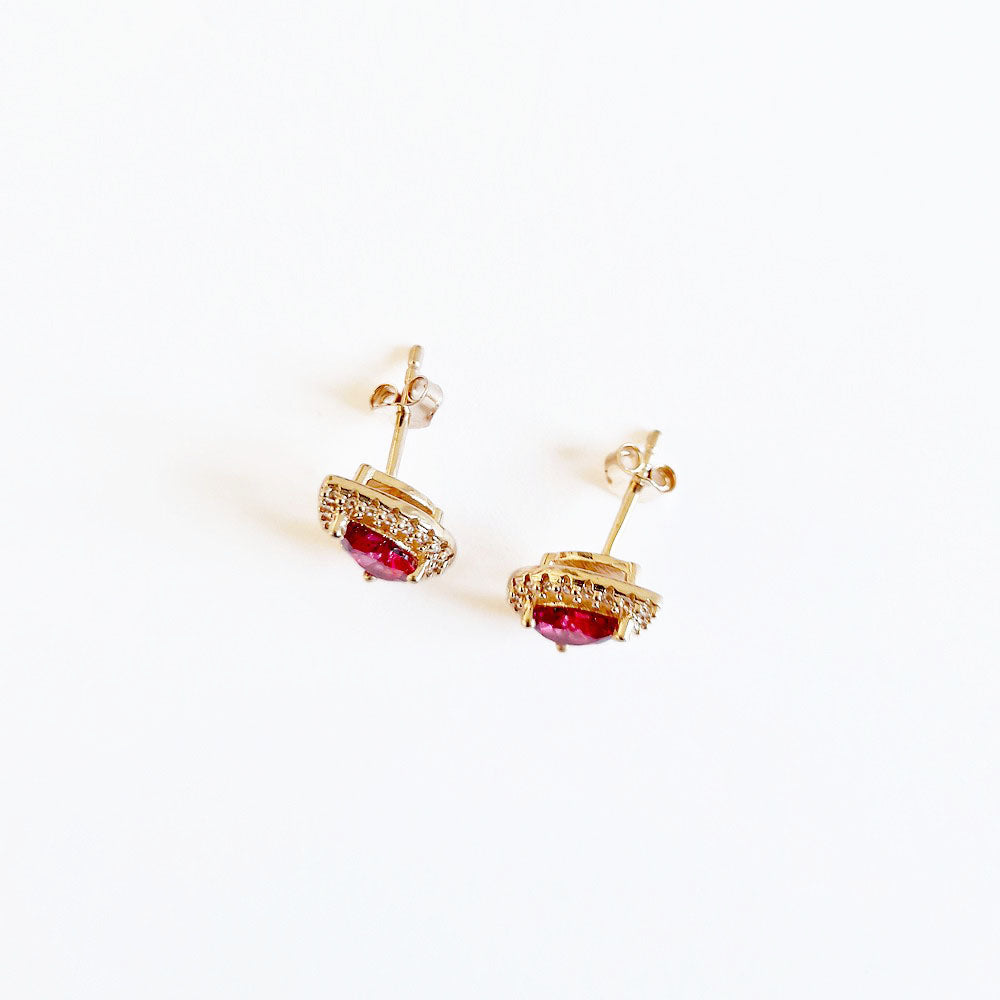 Boucle d'oreille rouge plaqué or 18k zirconium Isobel Bellaime 4
