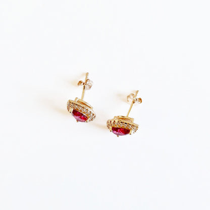 Boucle d'oreille rouge plaqué or 18k zirconium Isobel Bellaime 4