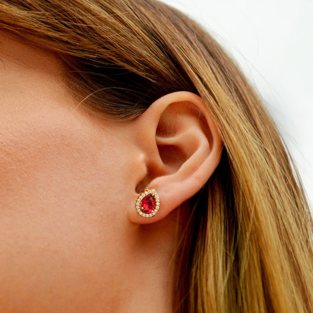 Boucle d'oreille rouge plaqué or 18k zirconium Isobel Bellaime 7