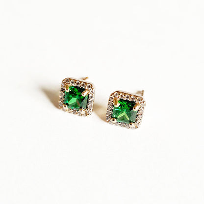 Boucle d'oreille vert puce plaqué or 18K zirconium Keira Bellaime 3